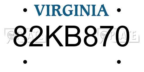 82KB870 Virginia License Plate