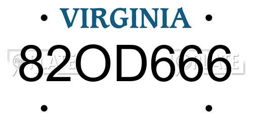 82OD666 Virginia License Plate