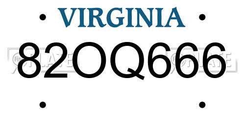 82OQ666 Virginia License Plate