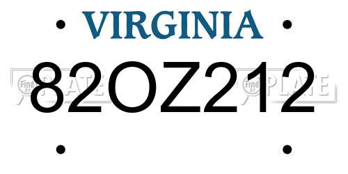 82OZ212 Virginia License Plate
