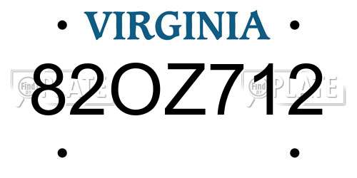 82OZ712 Virginia License Plate