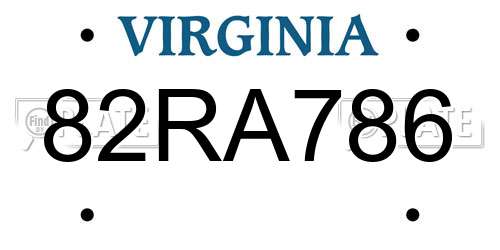82RA786 Virginia License Plate