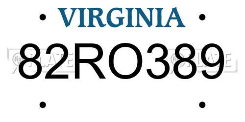 82RO389 Virginia License Plate