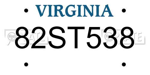 82ST538 Virginia License Plate