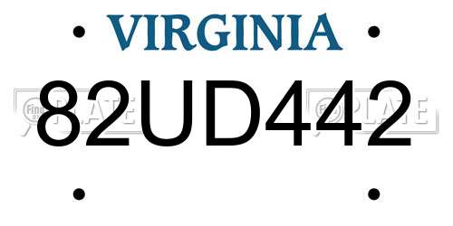 82UD442 Virginia License Plate