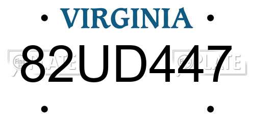 82UD447 Virginia License Plate