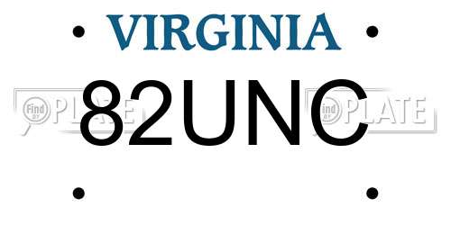 82UNC Virginia License Plate