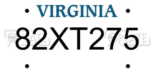 82XT275 Virginia License Plate