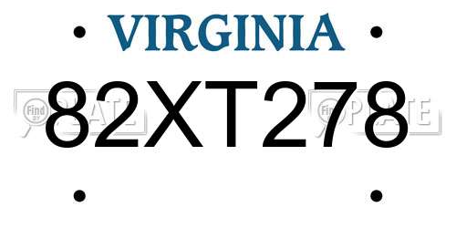 82XT278 Virginia License Plate