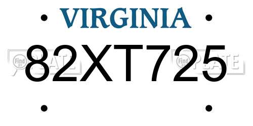82XT725 Virginia License Plate