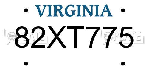 82XT775 Virginia License Plate