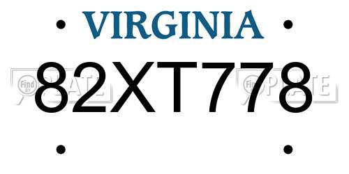 82XT778 Virginia License Plate