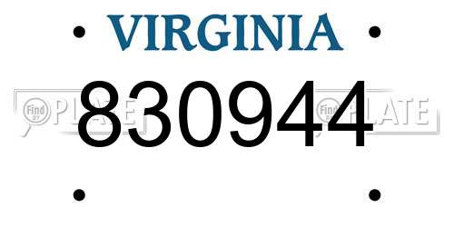 830944 Virginia License Plate