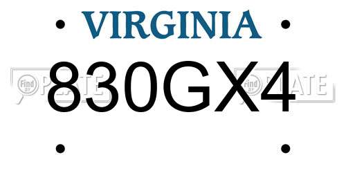 830GX4 Virginia License Plate