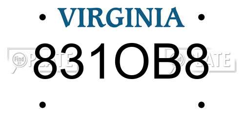 831OB8 Virginia License Plate
