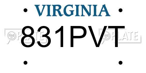 831PVT Virginia License Plate