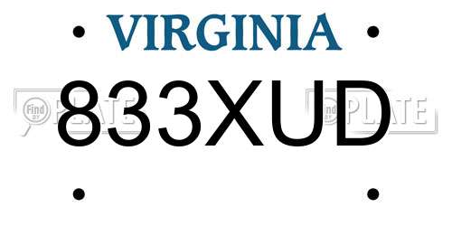 833XUD Virginia License Plate