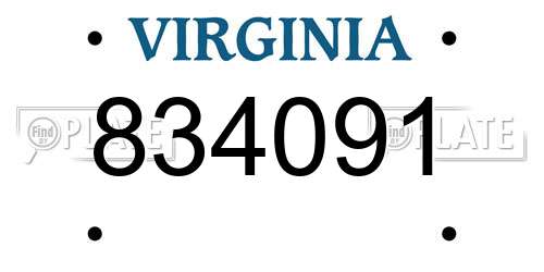 834091 Virginia License Plate