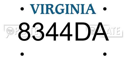 8344DA Virginia License Plate