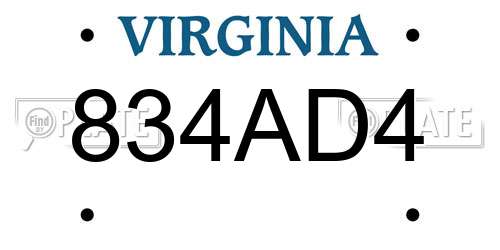 834AD4 Virginia License Plate