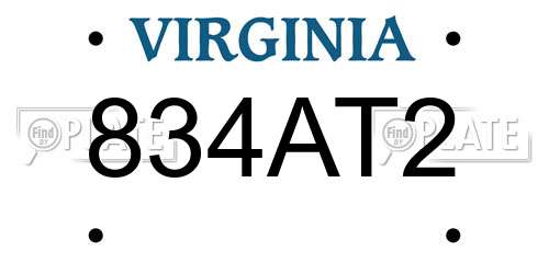 834AT2 Virginia License Plate