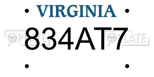 834AT7 Virginia License Plate