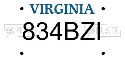 834BZI Virginia License Plate