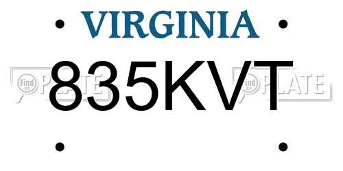 835KVT Virginia License Plate