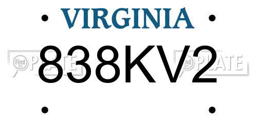 838KV2 Virginia License Plate