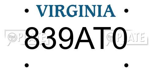 839AT0 Virginia License Plate