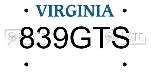 839GTS Virginia License Plate