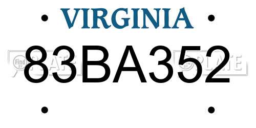 83BA352 Virginia License Plate
