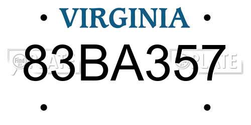 83BA357 Virginia License Plate