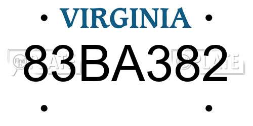 83BA382 Virginia License Plate