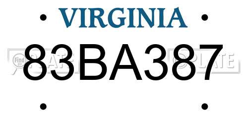 83BA387 Virginia License Plate