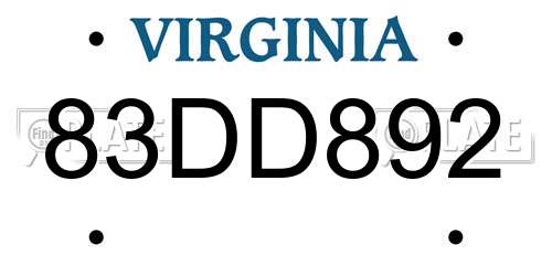 83DD892 Virginia License Plate