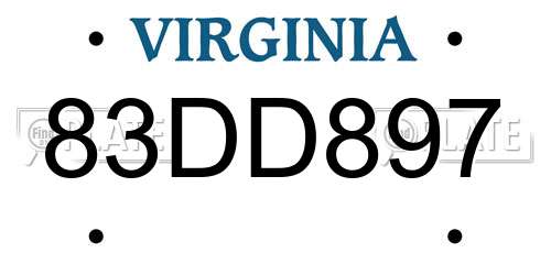 83DD897 Virginia License Plate