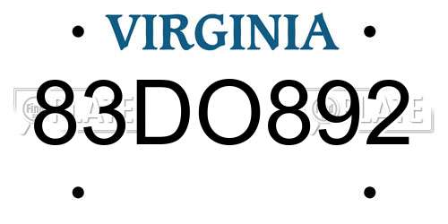83DO892 Virginia License Plate