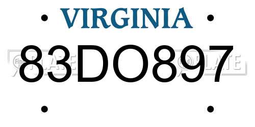 83DO897 Virginia License Plate