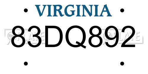 83DQ892 Virginia License Plate