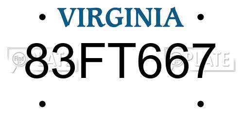 83FT667 Virginia License Plate
