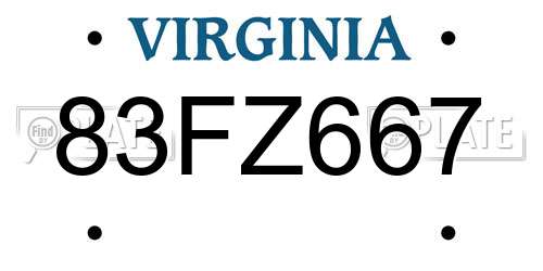 83FZ667 Virginia License Plate