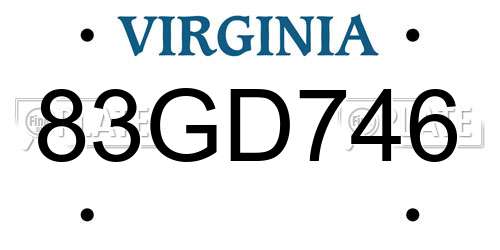 83GD746 Virginia License Plate