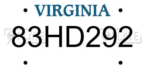 83HD292 Virginia License Plate