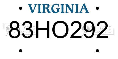 83HO292 Virginia License Plate