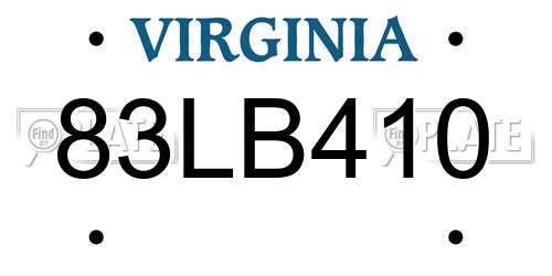83LB410 Virginia License Plate