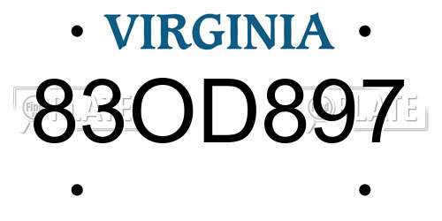 83OD897 Virginia License Plate