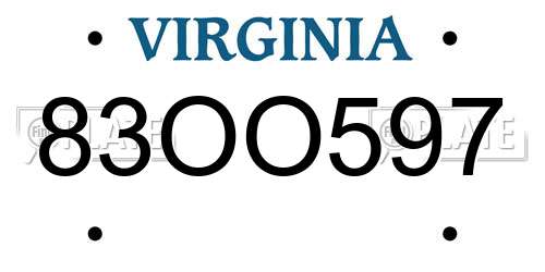 83OO597 Virginia License Plate