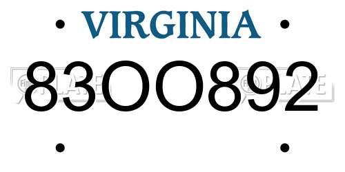 83OO892 Virginia License Plate