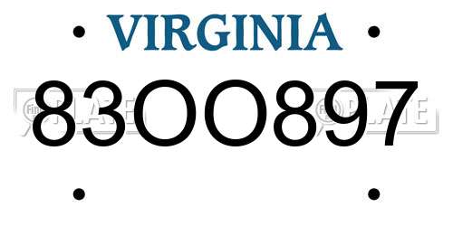 83OO897 Virginia License Plate